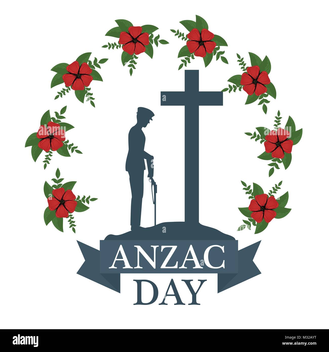 Anzac day poster con un soldato di guardia Illustrazione Vettoriale