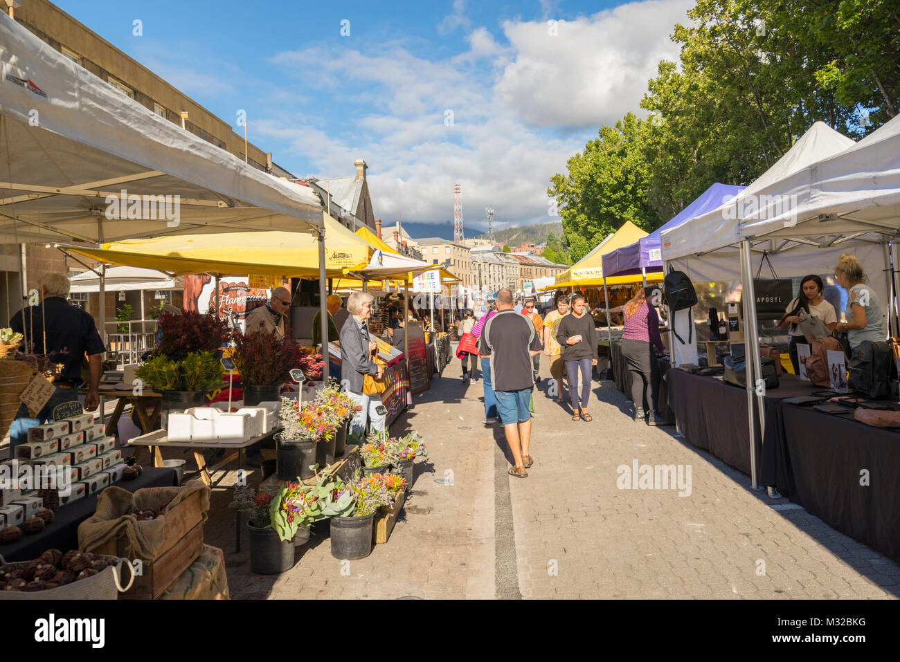 Mercato di Salamanca è un mercato di strada in Salamanca Place, Hobart, Tasmania, Australia Foto Stock