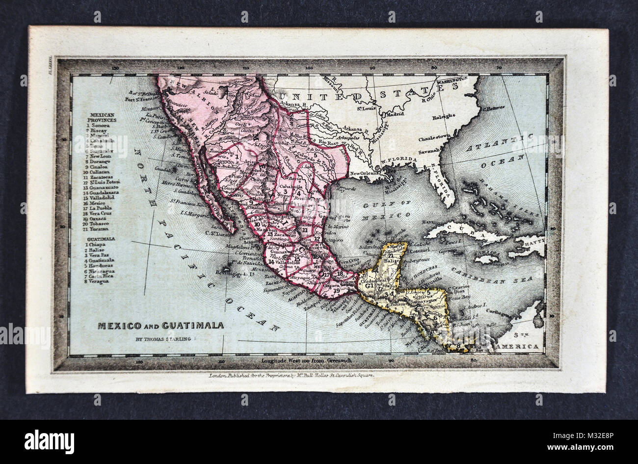 Starling 1834 Mappa - Messico - New Albion California Texas Guatemala Baja Città del Messico San Francisco Foto Stock
