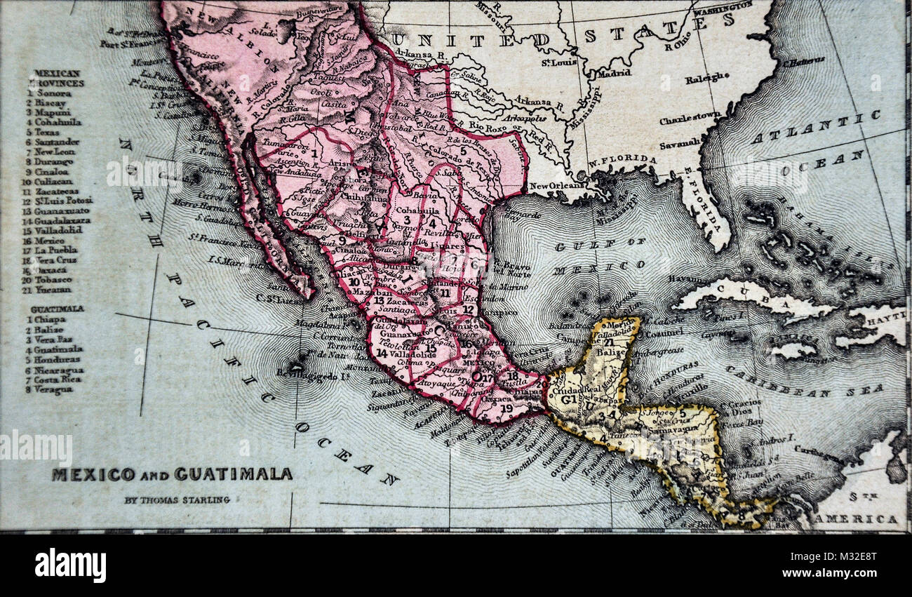 Starling 1834 Mappa - Messico - New Albion California Texas Guatemala Baja Città del Messico San Francisco Foto Stock