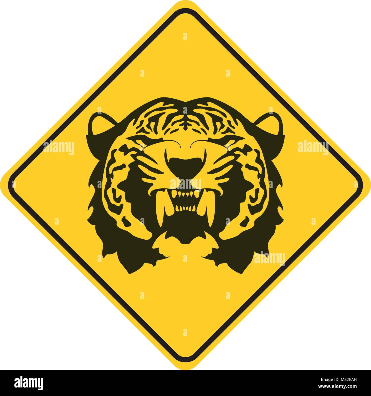 Tiger silhouette traffico animale segno giallo illustrazione vettoriale Illustrazione Vettoriale