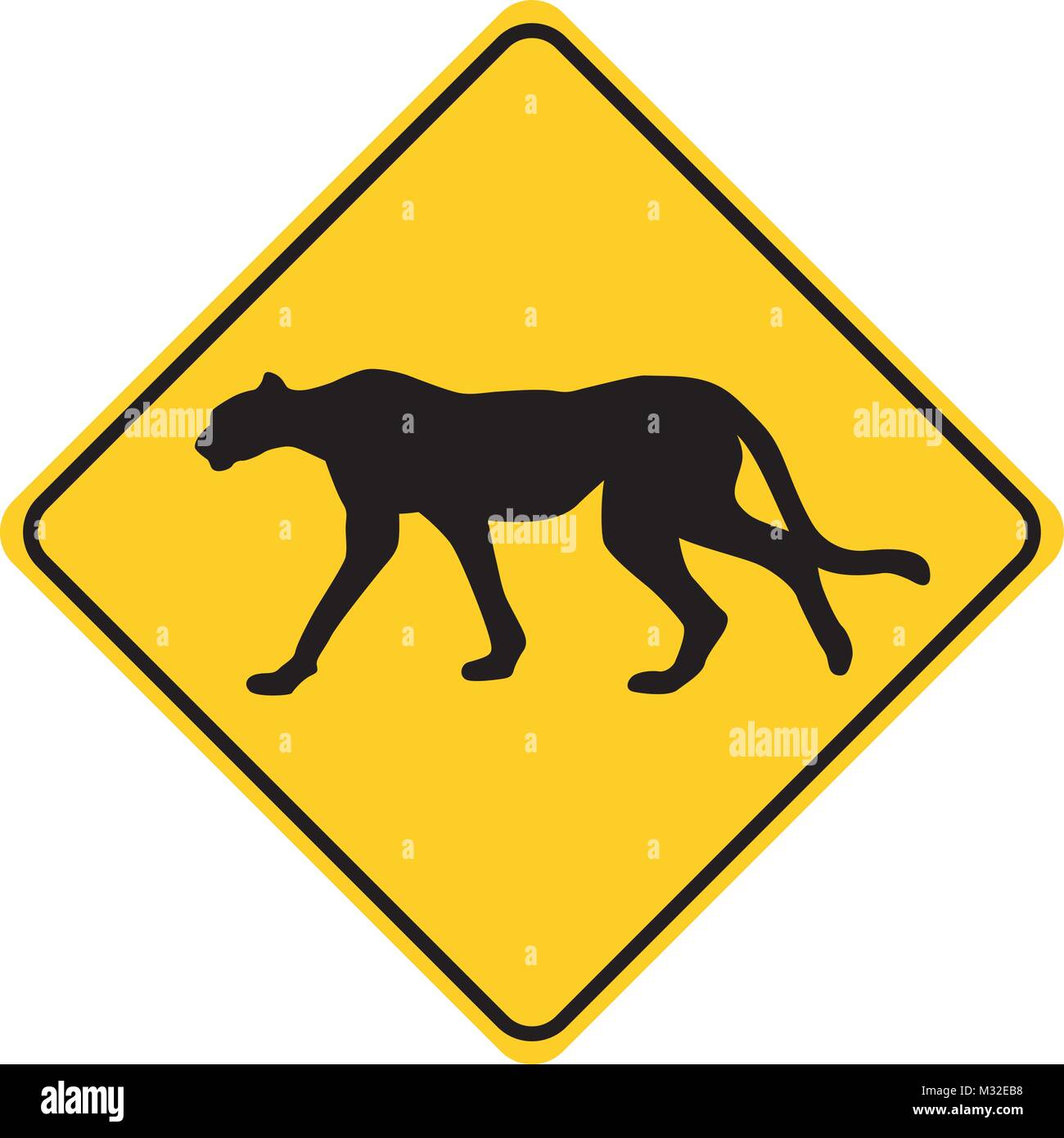 Cheetah silhouette traffico animale segno giallo illustrazione vettoriale Illustrazione Vettoriale