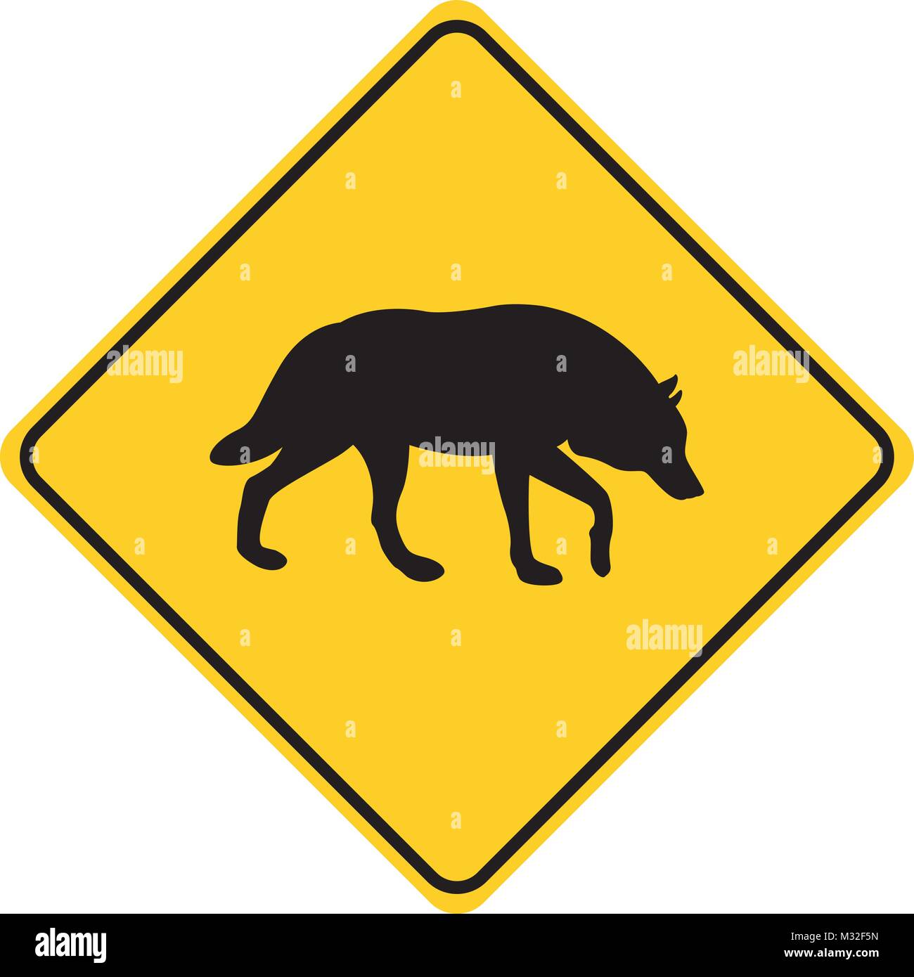 Silhouette di lupo il traffico di animali segno giallo illustrazione vettoriale Illustrazione Vettoriale