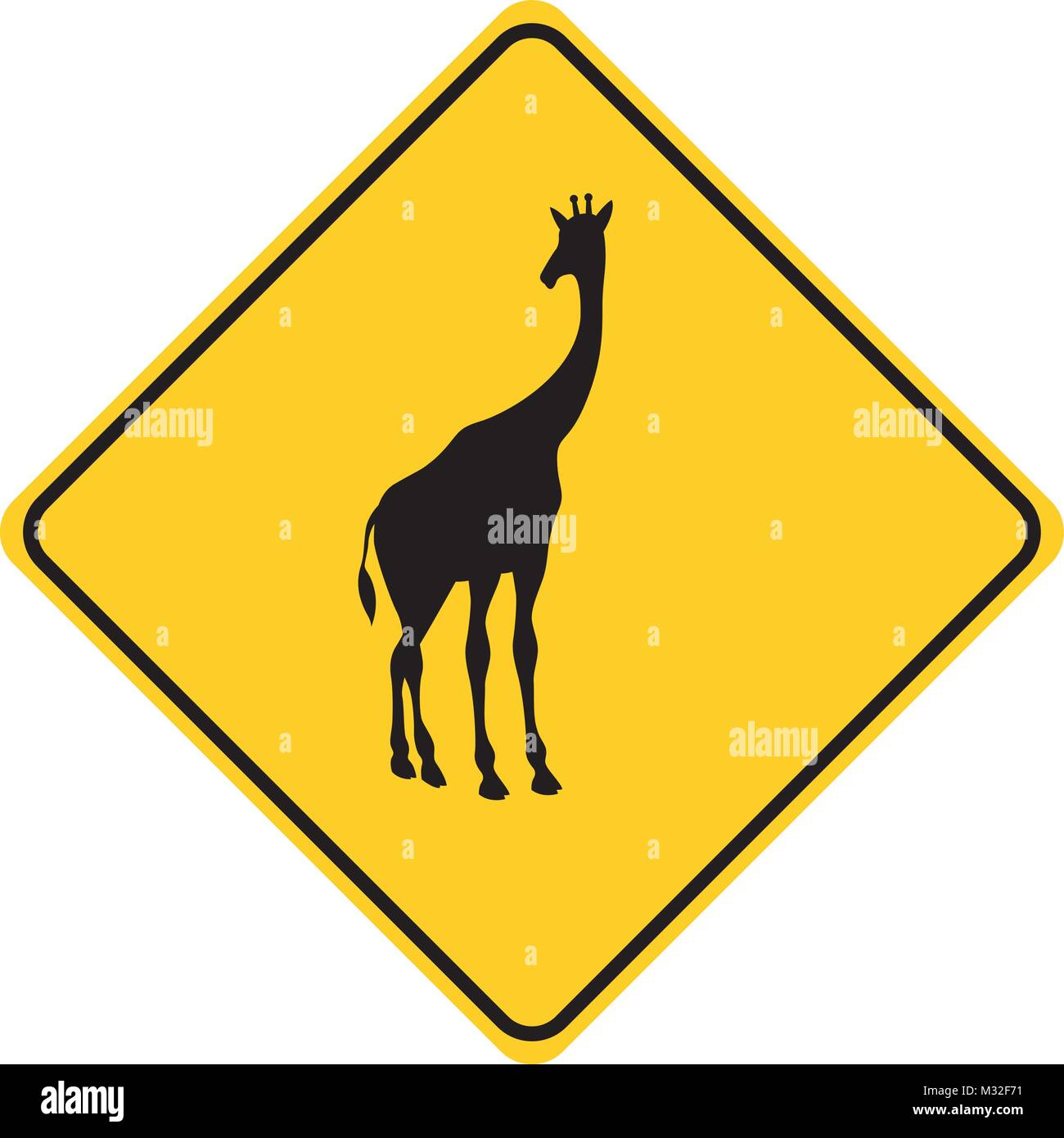 La giraffa silhouette traffico animale segno giallo illustrazione vettoriale Illustrazione Vettoriale