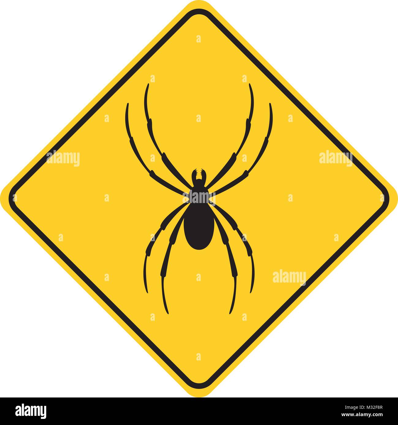 Spider silhouette traffico animale segno vettore giallo Illustrazione Vettoriale