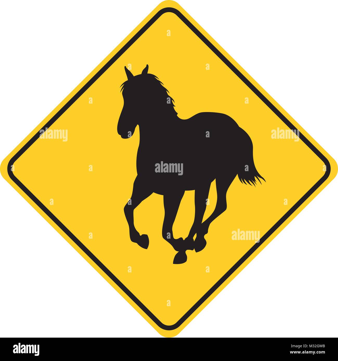 Silhouette di cavalli il traffico di animali segno vettore giallo Illustrazione Vettoriale