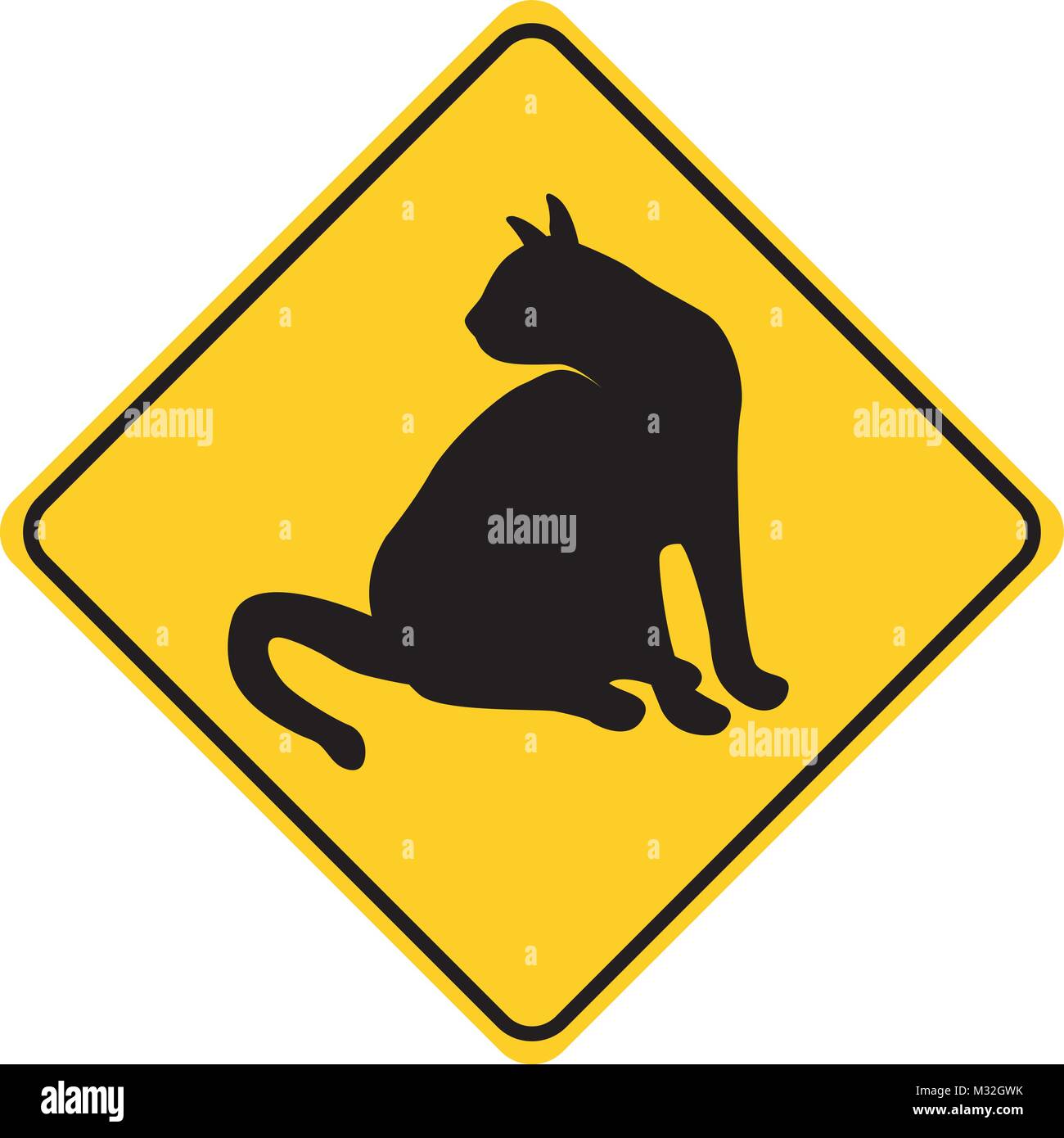 Cat silhouette traffico animale segno vettore giallo Illustrazione Vettoriale