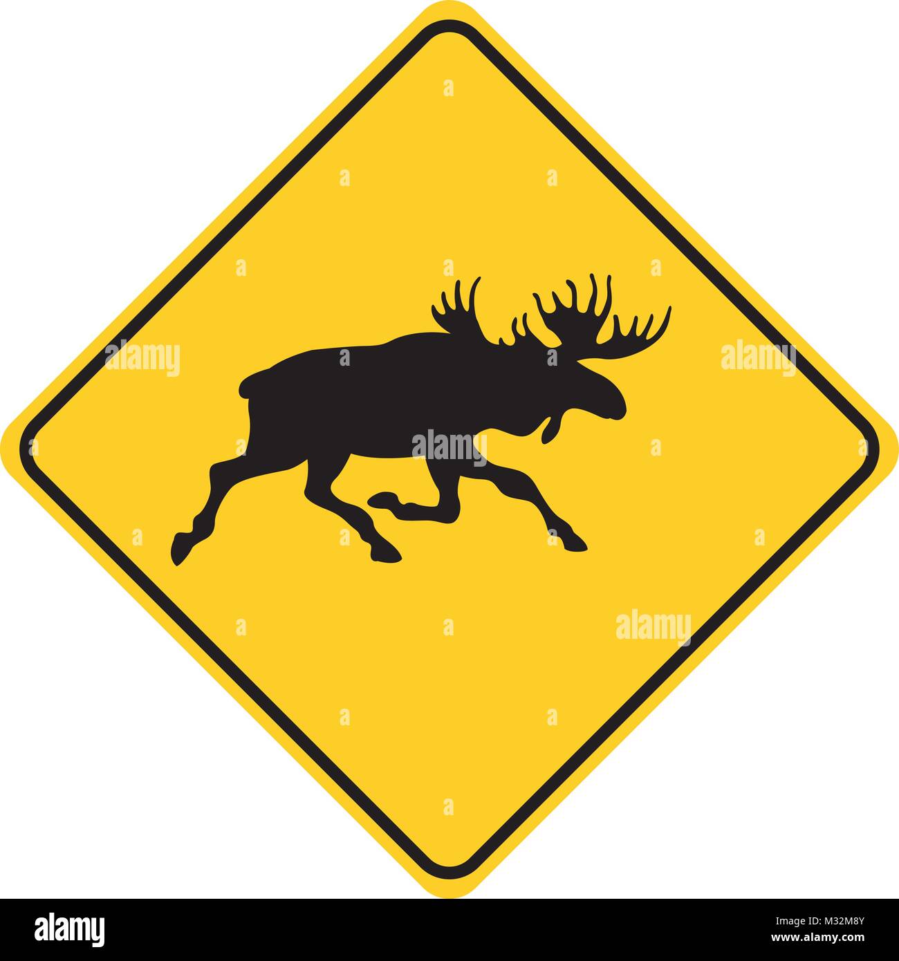 Moose silhouette traffico animale segno vettore giallo Illustrazione Vettoriale