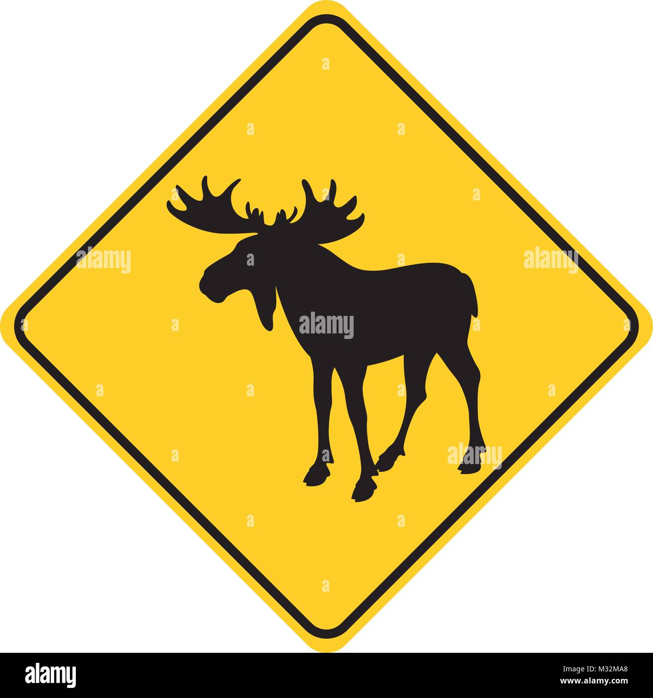 Moose silhouette traffico animale segno vettore giallo Illustrazione Vettoriale