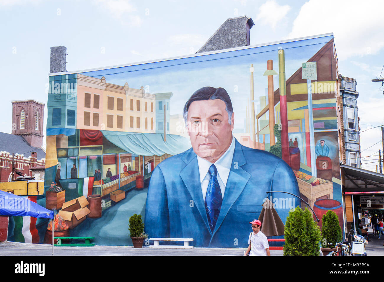 Philadelphia Pennsylvania,South Philly,South 9th Street,Little Italy,mercato Italiano,opere d'arte pubblica,murale,immigrato,etnico,quartiere,Frank Mayor Foto Stock