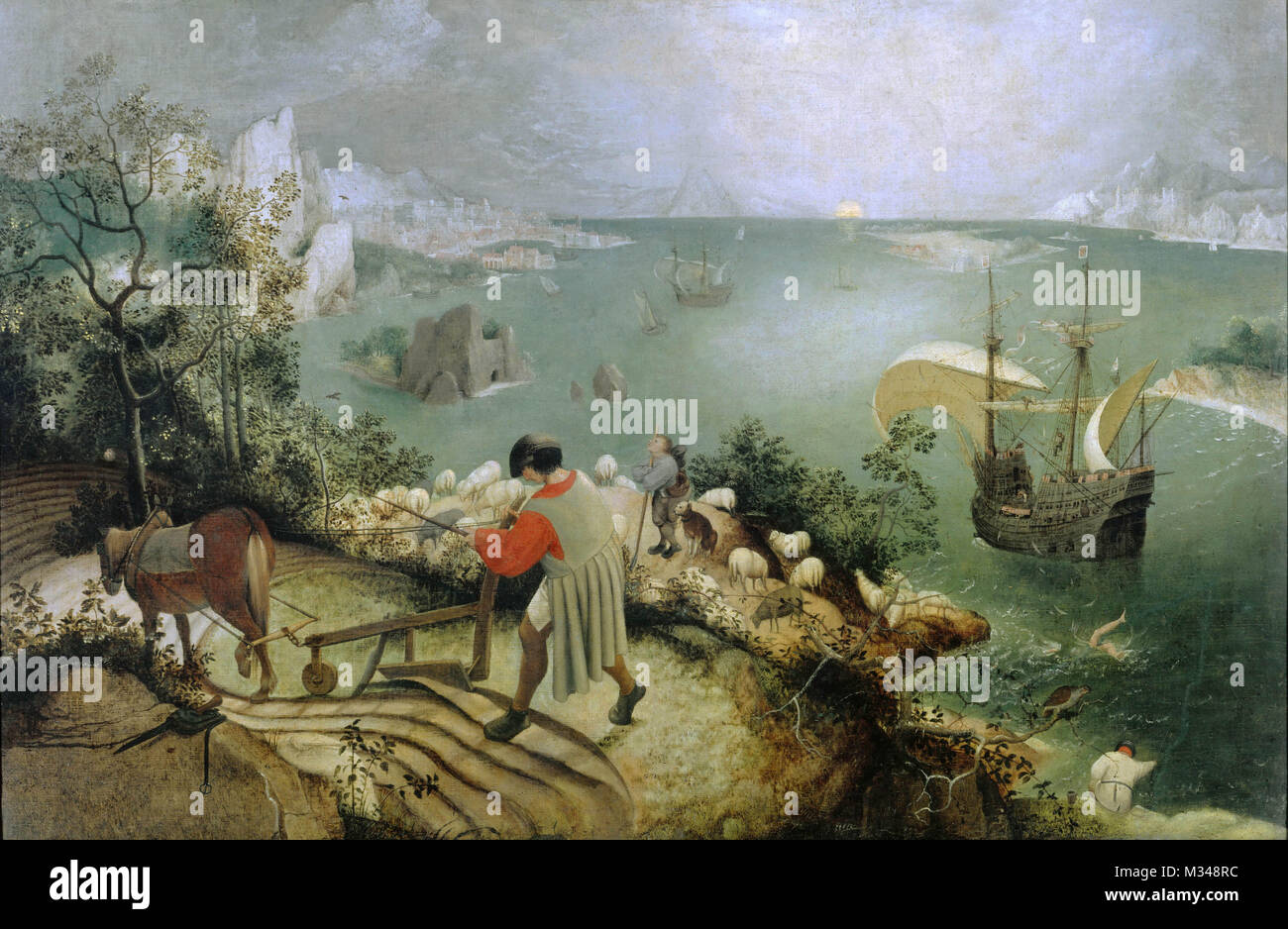 Pieter Bruegel il Vecchio, il paesaggio con la caduta di Icaro, c. 1558, Foto Stock