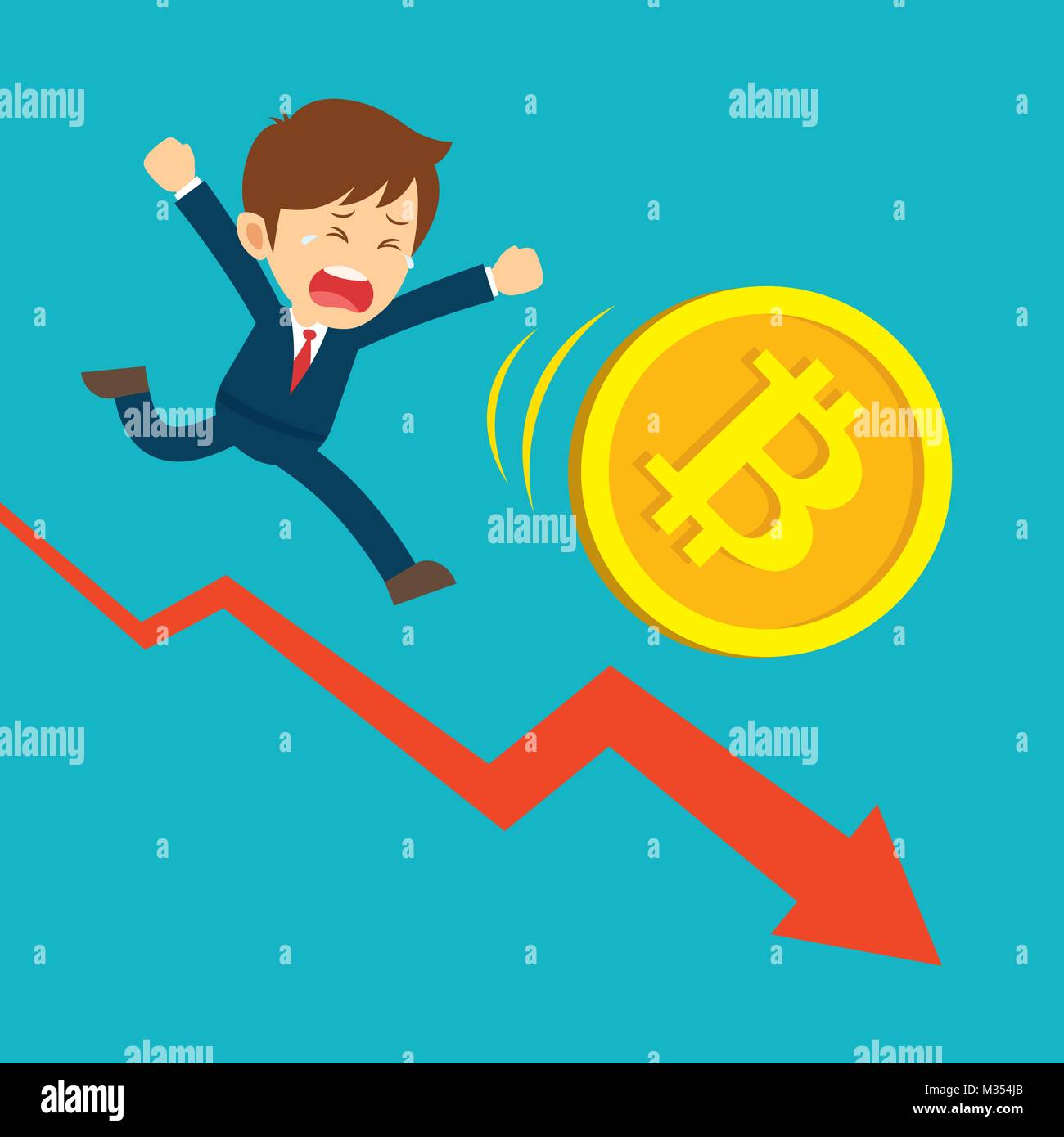 Imprenditore in esecuzione su grafici sono triste alla bitcoin calo dei  prezzi. Cryptocurrency concetto di mercato. Appartamento cartoon character  design Immagine e Vettoriale - Alamy