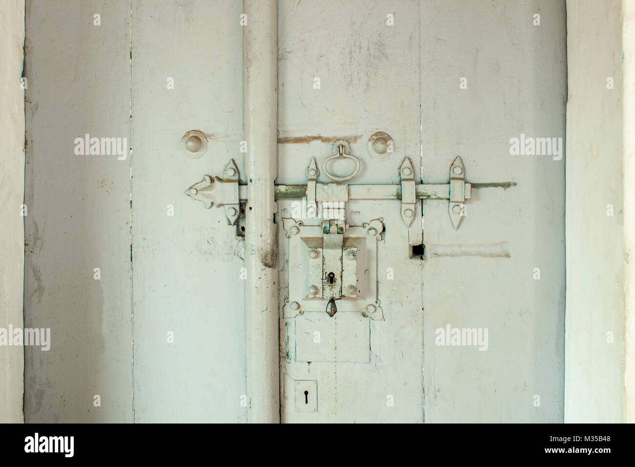 Il meccanismo di chiusura sportello, Malabaresi chiesa cattolica, changanassery, Kerala, India, Asia Foto Stock