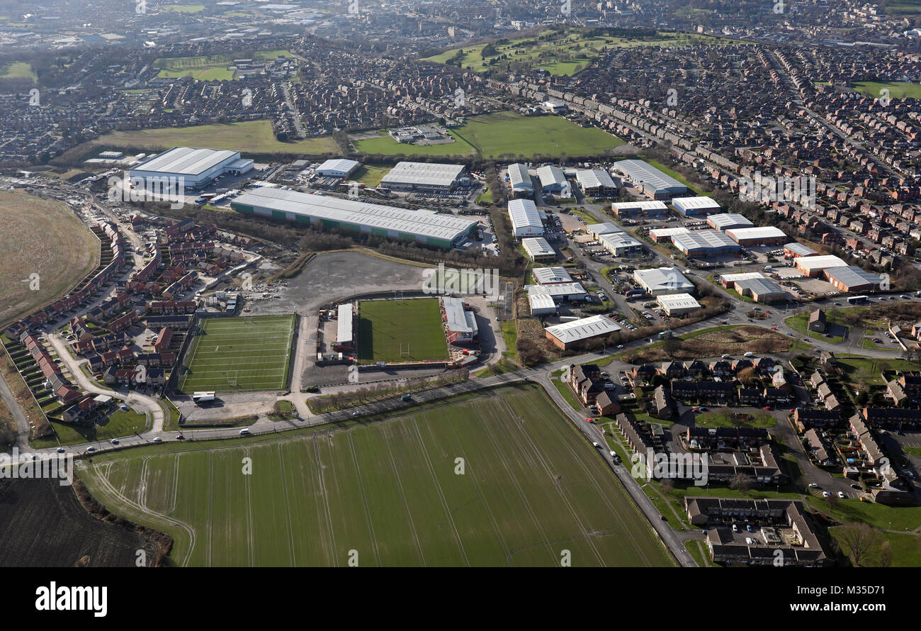Vista aerea di Shaw Cross Business Park, Dewsbury, West Yorkshire, Regno Unito Foto Stock