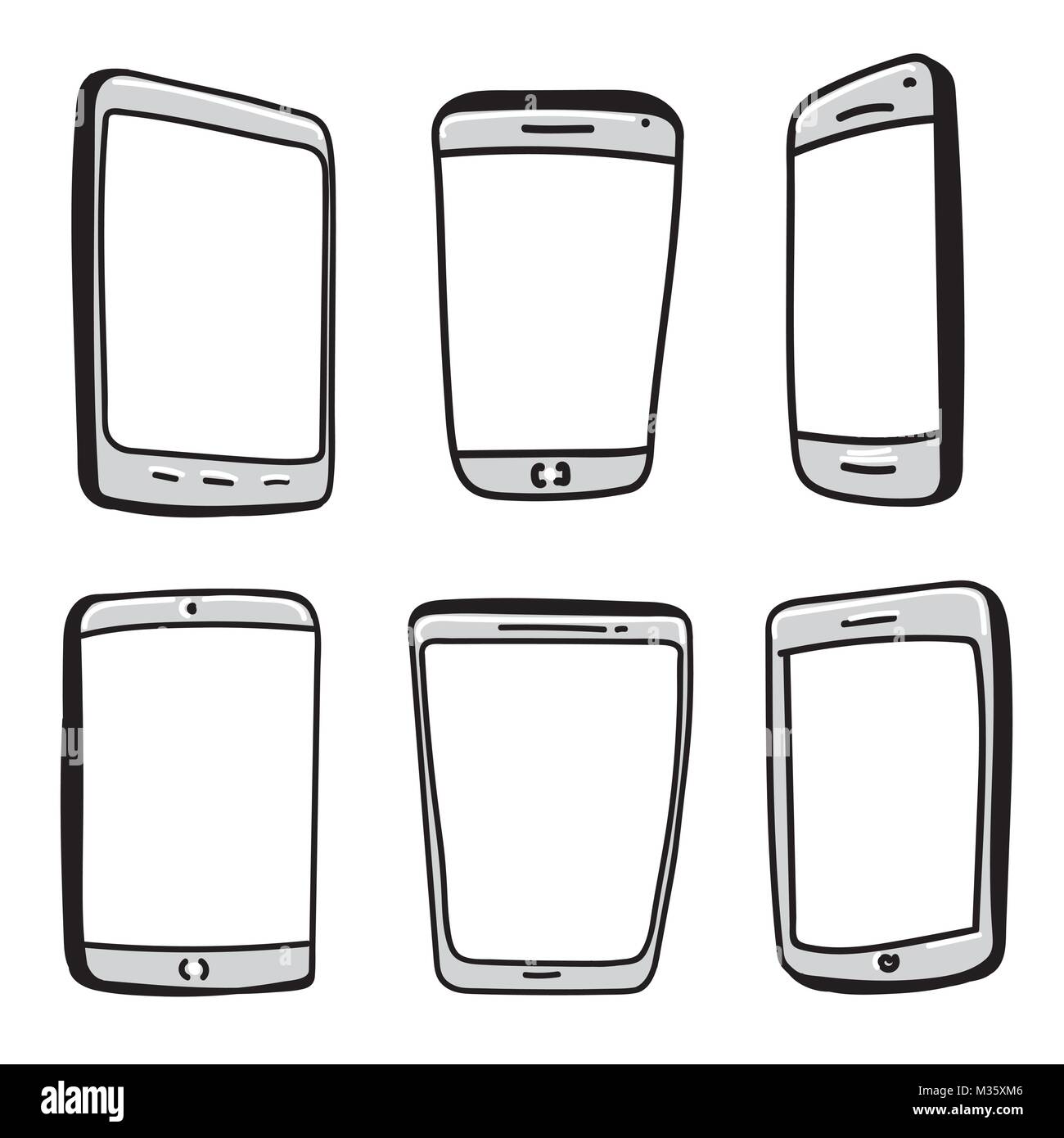 Telefono cellulare e tavoletta digitale disegnati a mano Vector Icon Set. Illustrazione Vettoriale