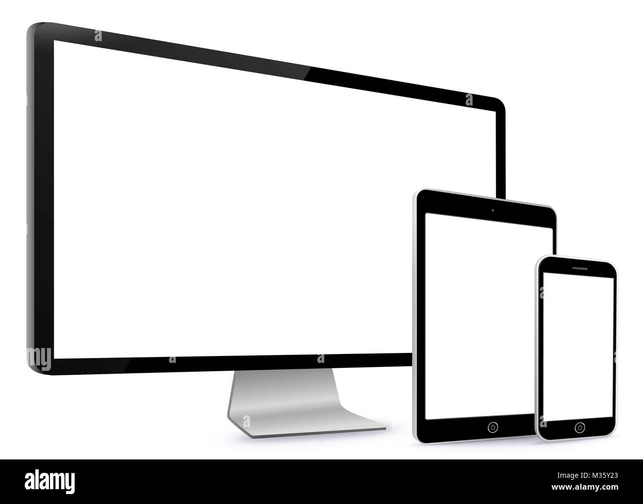 Sullo schermo del computer, Tablet PC e telefono cellulare illustrazione vettoriale. Illustrazione Vettoriale