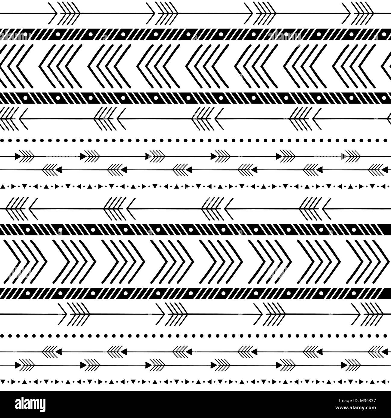 Monocromatico freccia tribali sfondo senza giunture. Vettore texture ripetitive. Può essere utilizzato per la carta da parati, riempimenti, sfondo della pagina web o textil print Illustrazione Vettoriale