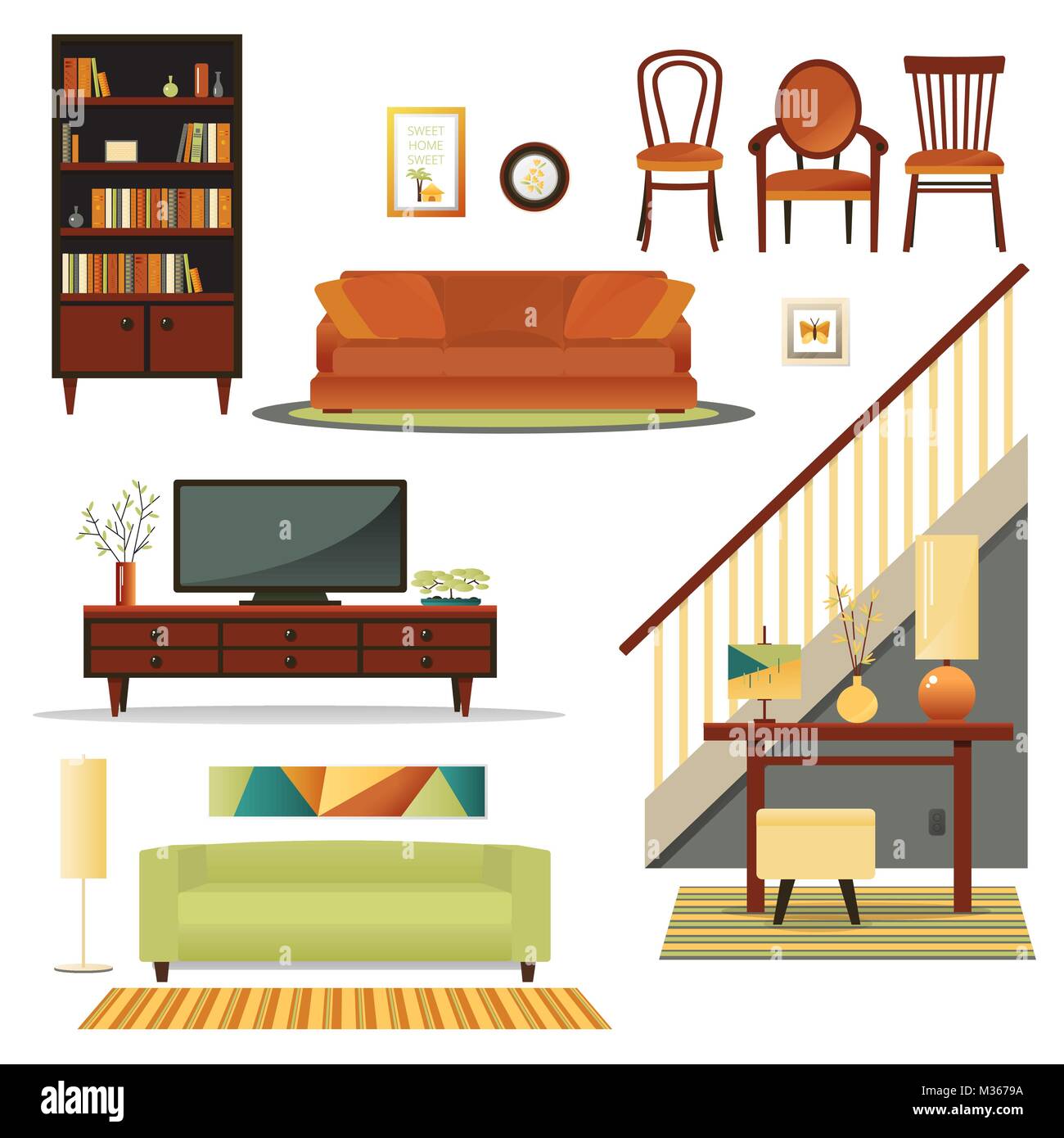 Set di mobili per interni .mobili vettore . Illustrazione Vettoriale