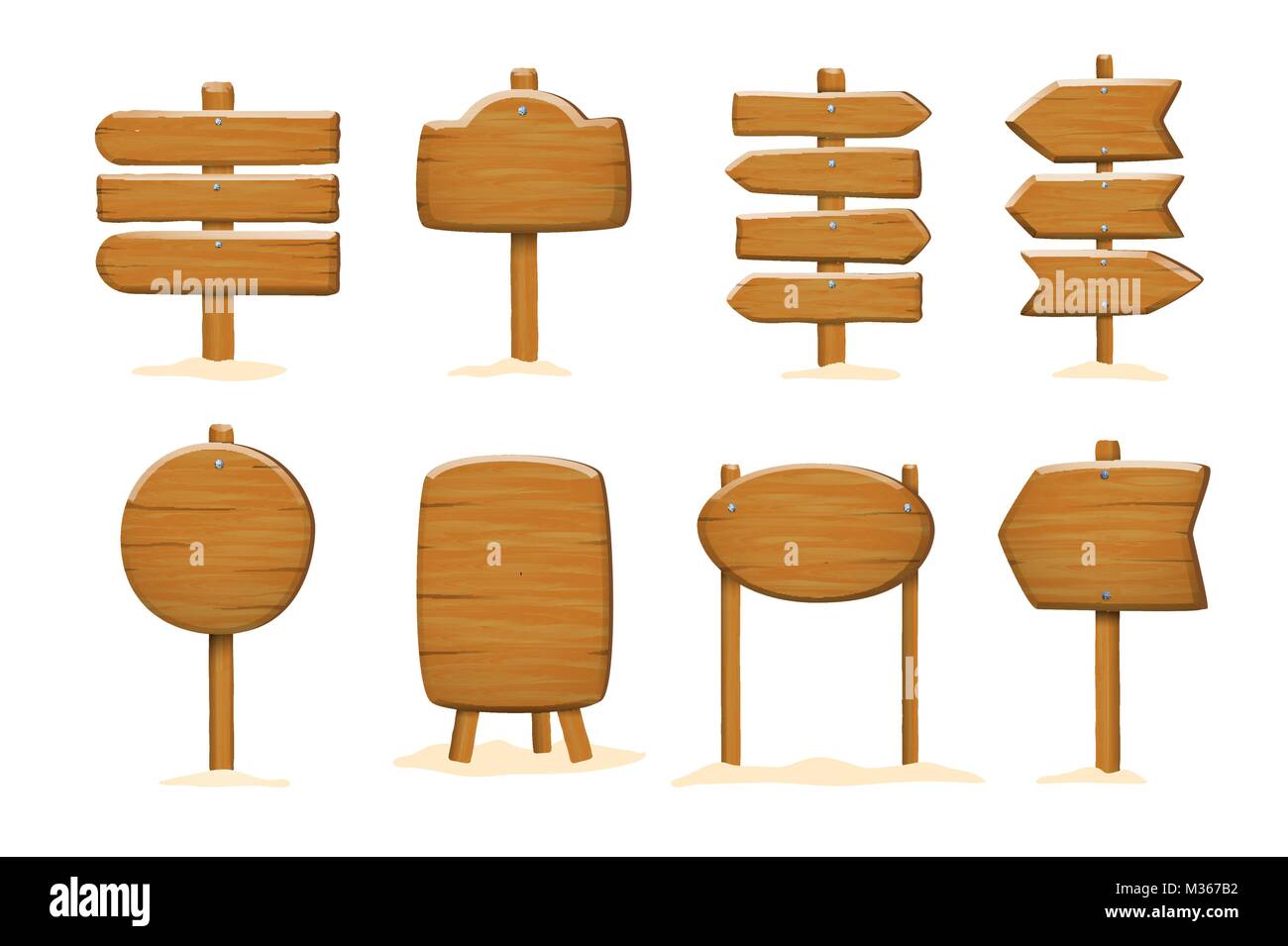 Serie di cartelli di legno . Freccia di legno segno template vettoriale . Illustrazione Vettoriale