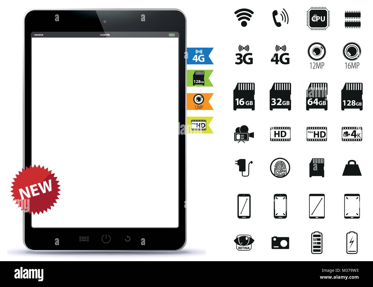 Tablet PC e set di icone illustrazione vettoriale Illustrazione Vettoriale