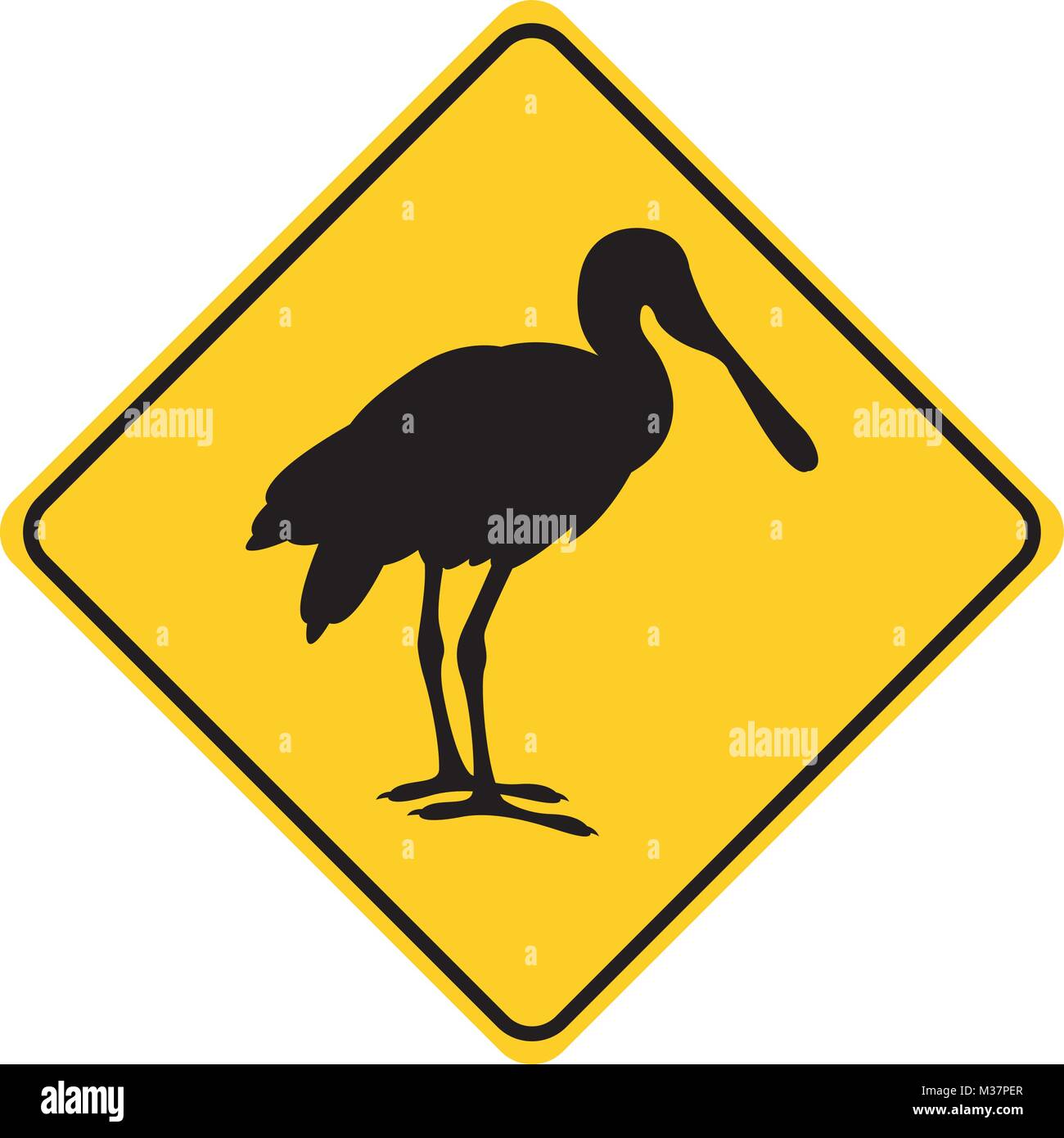 Roseate spoonbill silhouette traffico animale segno giallo illustrazione vettoriale Illustrazione Vettoriale