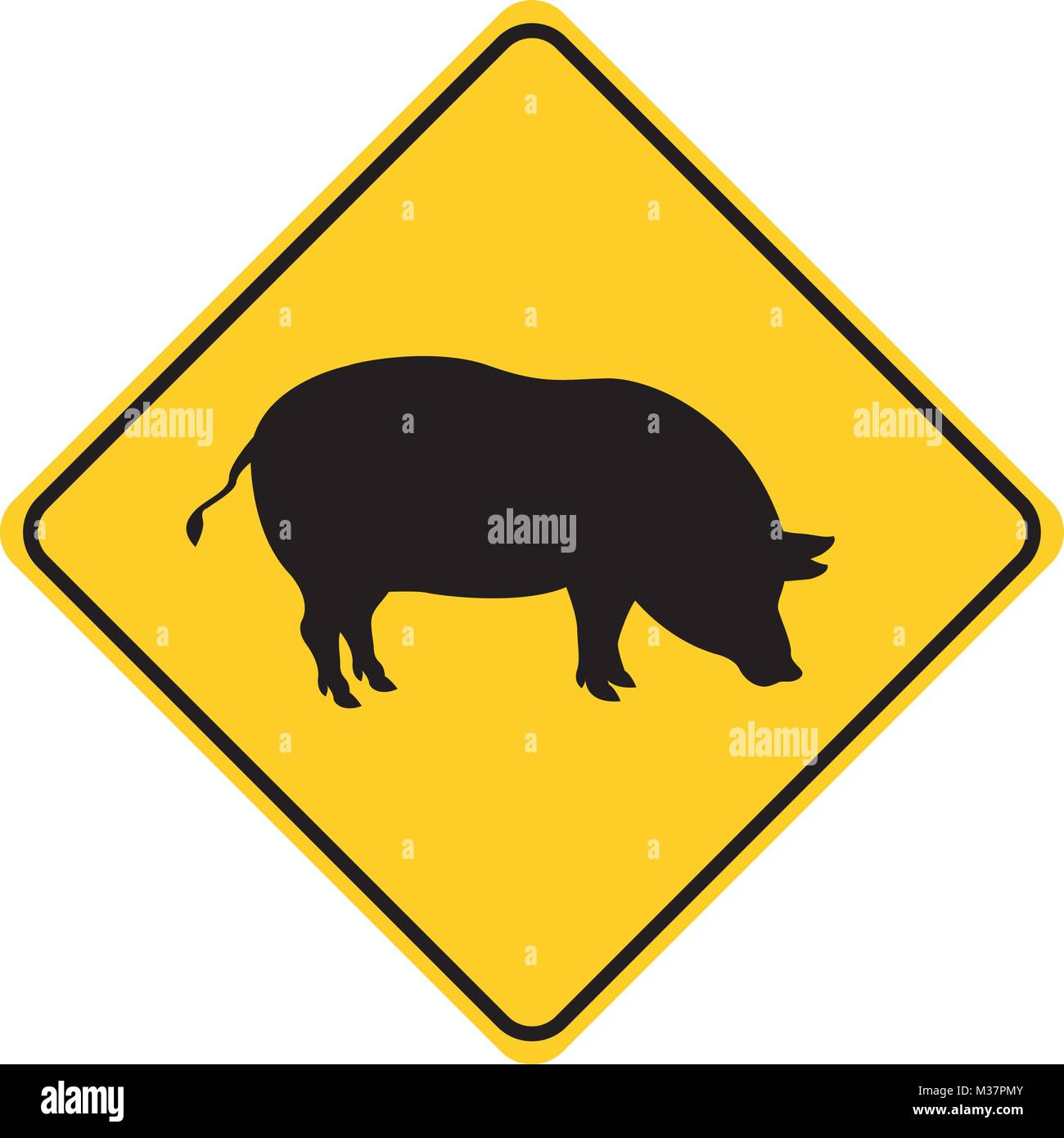Silhouette di maiale il traffico di animali segno giallo illustrazione vettoriale Illustrazione Vettoriale