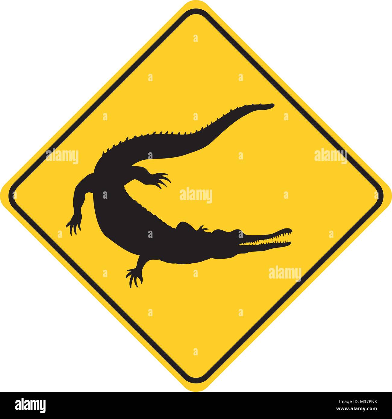 Silhouette di coccodrillo il traffico di animali segno giallo illustrazione vettoriale Illustrazione Vettoriale