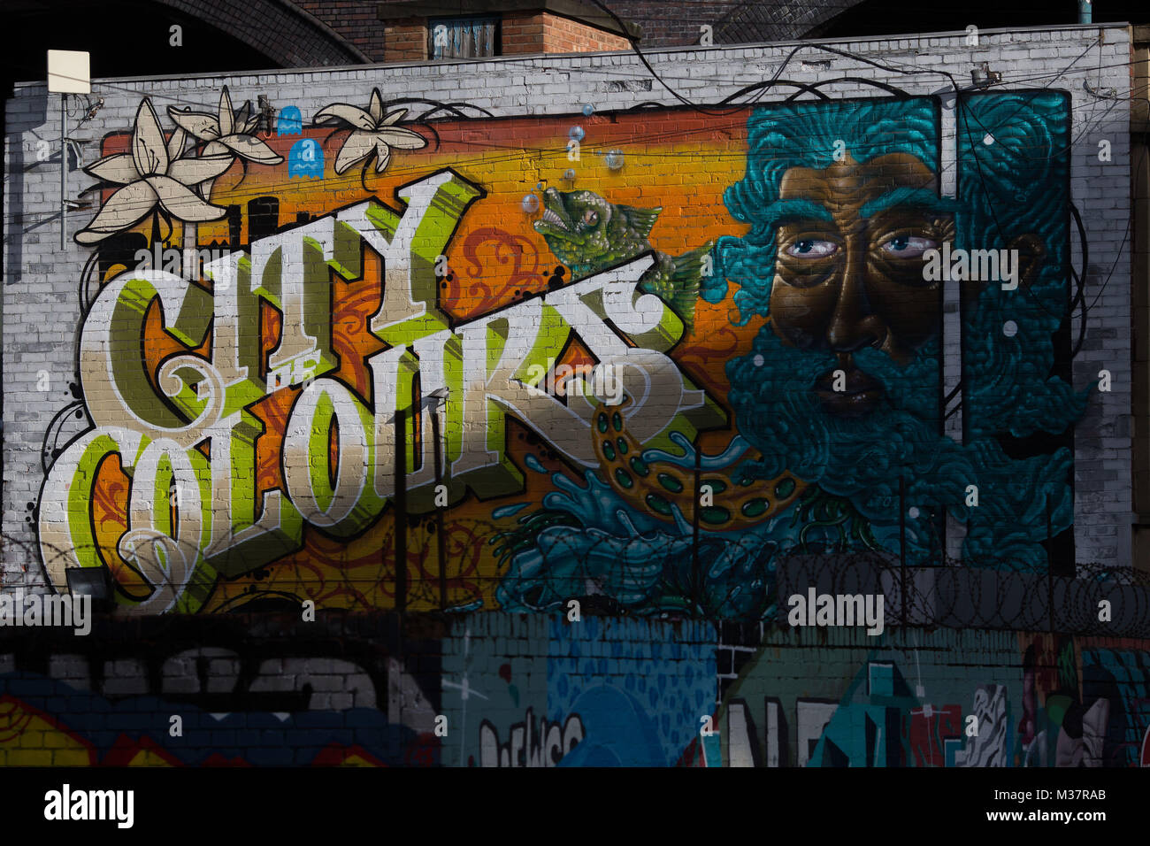 Graffiti street art su display Digbeth intorno a Birmingham. Foto Stock