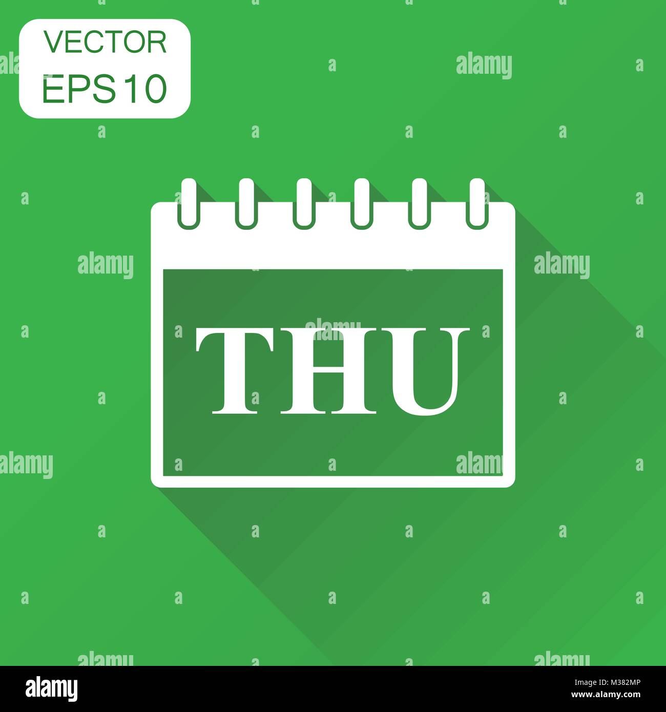 Giovedì calendario pagina icona. Il concetto di Business giovedì pittogramma del calendario. Illustrazione Vettoriale su sfondo verde con lunga ombra. Illustrazione Vettoriale