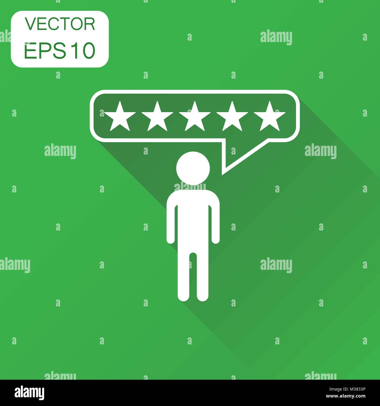 Recensioni dei clienti, rating, feedback utente icona. Il concetto di Business rating pittogramma. Illustrazione Vettoriale su sfondo verde con lunga ombra. Illustrazione Vettoriale