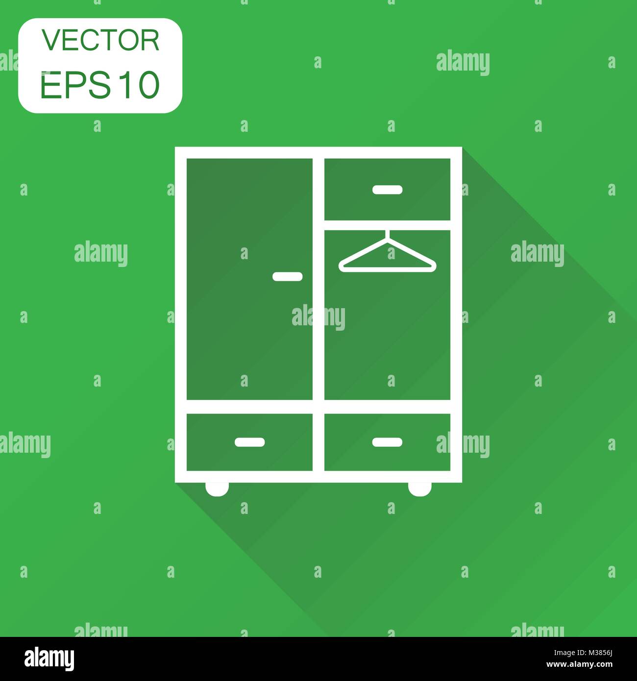 Armadio icona mobili. Il concetto di Business pittogramma di mobili. Illustrazione Vettoriale su sfondo verde con lunga ombra. Illustrazione Vettoriale