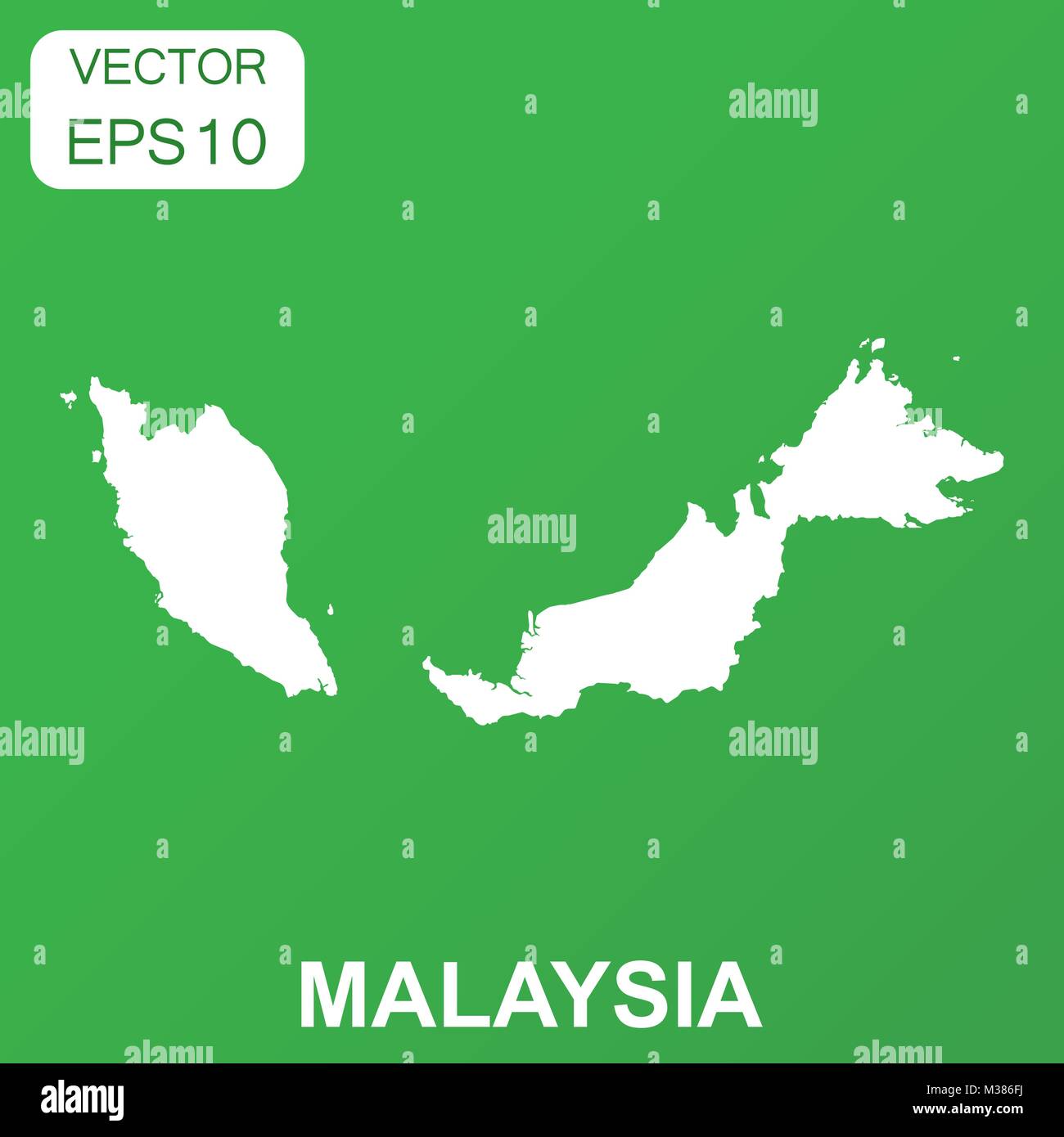 Malaysia icona della mappa. Il concetto di Business Malaysia pittogramma. Illustrazione Vettoriale su sfondo verde. Illustrazione Vettoriale