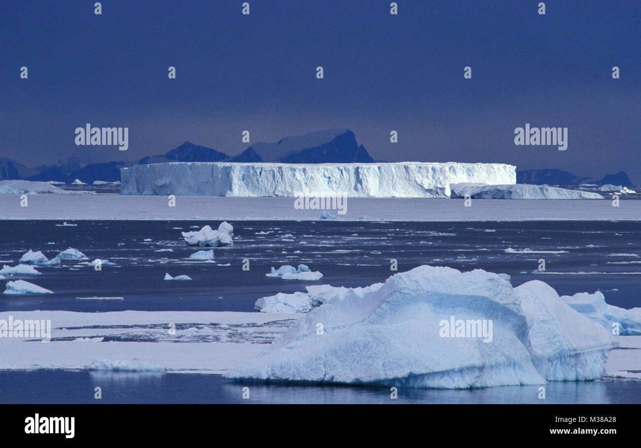 L'Antartide. Paesaggio di iceberg galleggianti, pack ghiaccio e glaçon. Foto Stock