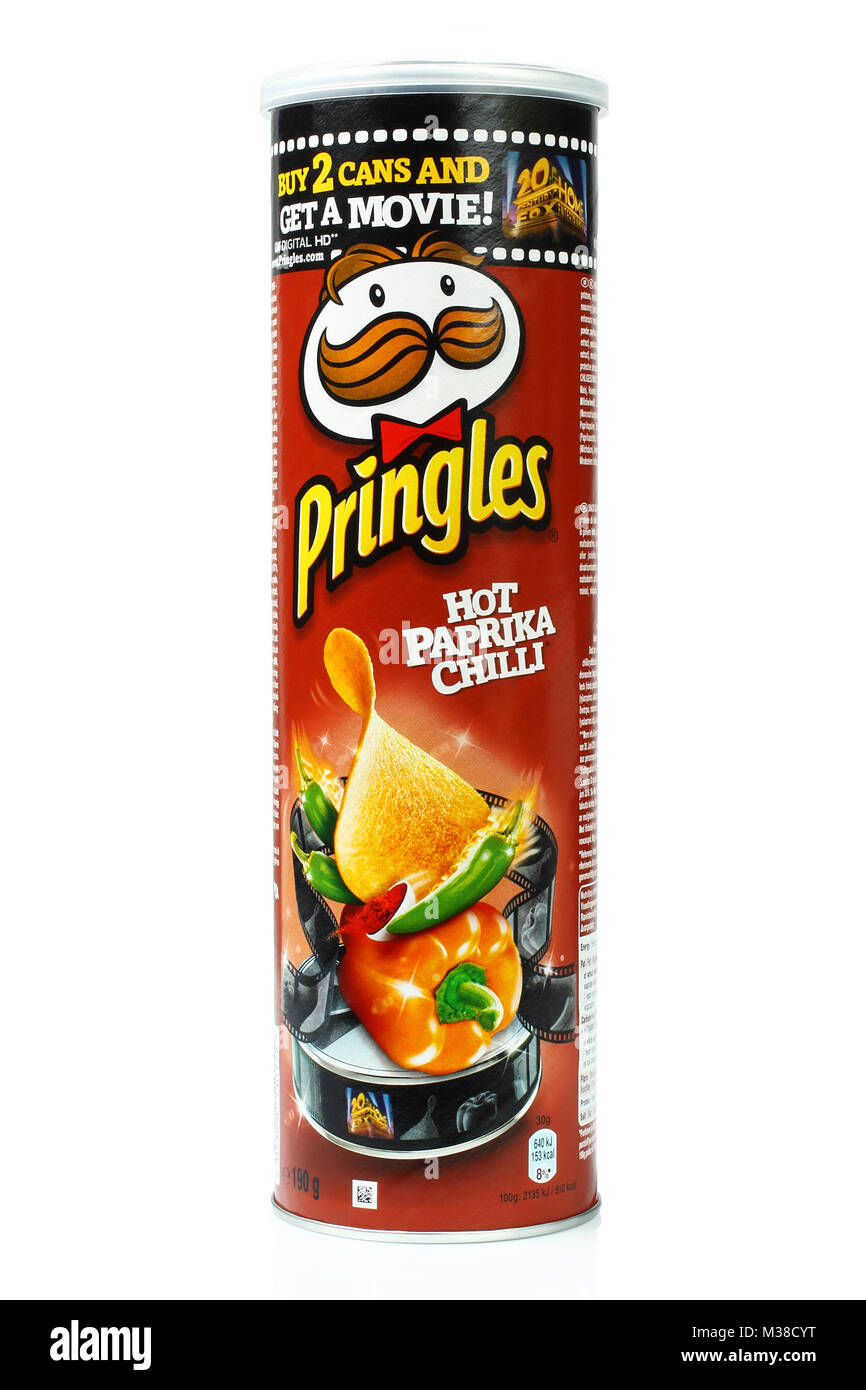 Kiev, Ucraina - 4 Settembre 2017: patatine originale potato chips box su sfondo bianco. Patatine è una marca di snack di patate chips di proprietà di Kell s.r.l. Foto Stock