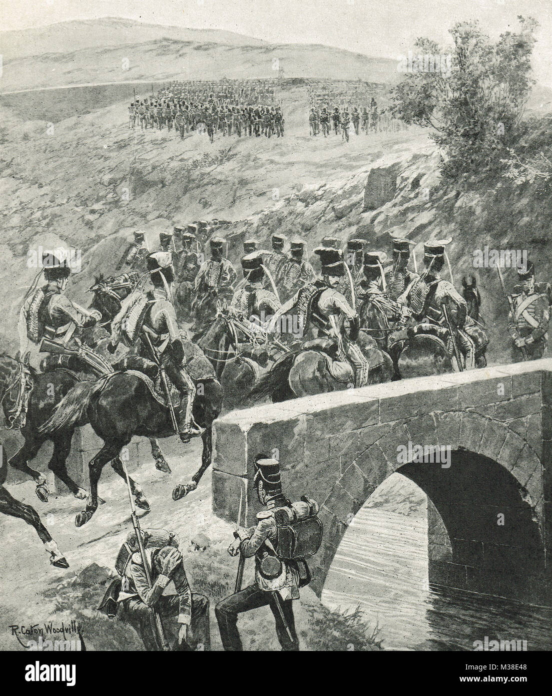 Xv ussari attraversando il ponte a Tres Puentes, Battaglia di Vitoria, 21 giugno 1813 Foto Stock