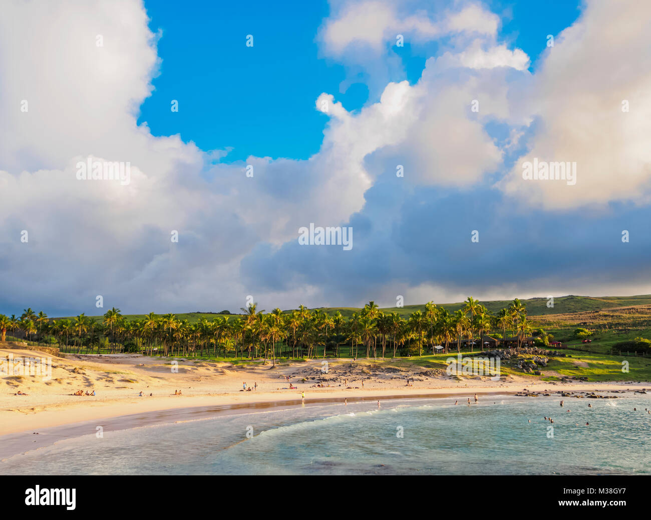 Spiaggia di Anakena, Isola di Pasqua, Cile Foto Stock