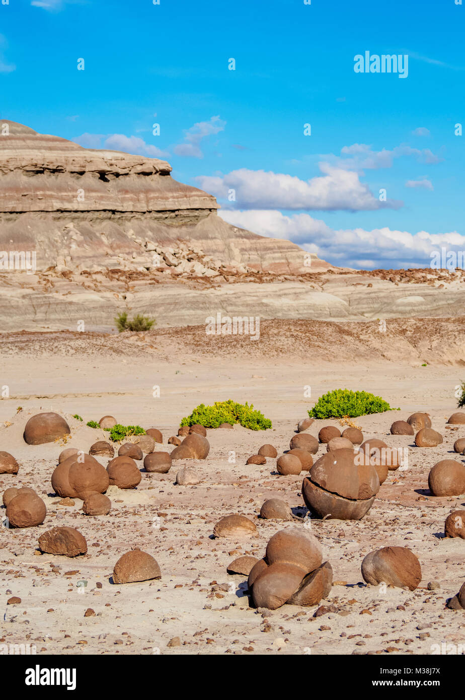 Cancha de Bochas, campo da bocce formazione di roccia, Ischigualasto Parco provinciale, sito Patrimonio Mondiale dell'UNESCO, San Juan Provincia, Argentina Foto Stock