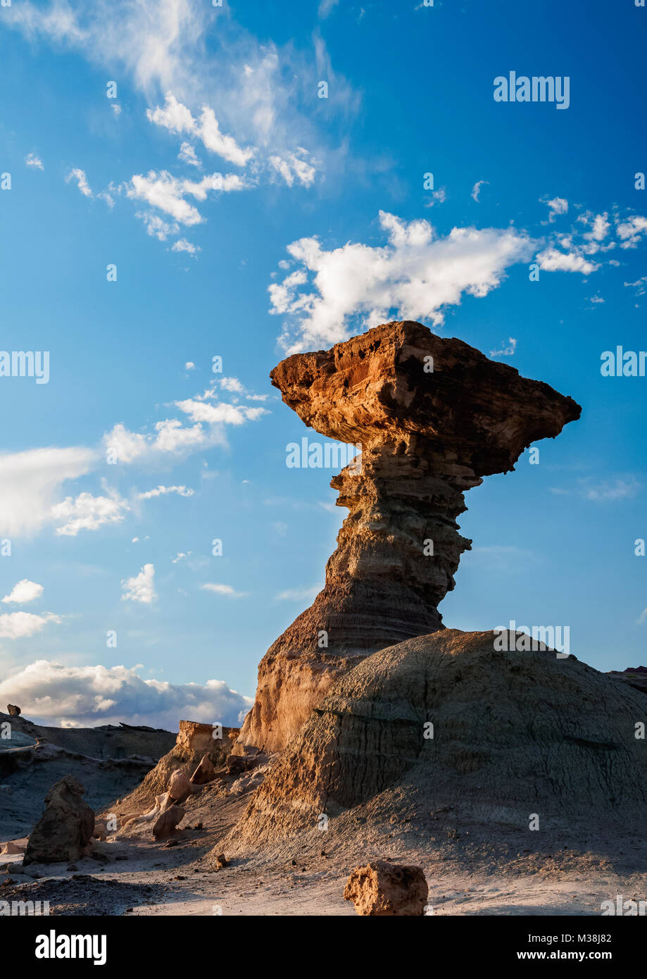La Roccia del fungo, formazione di Ischigualasto Parco provinciale, sito Patrimonio Mondiale dell'UNESCO, San Juan Provincia, Argentina Foto Stock