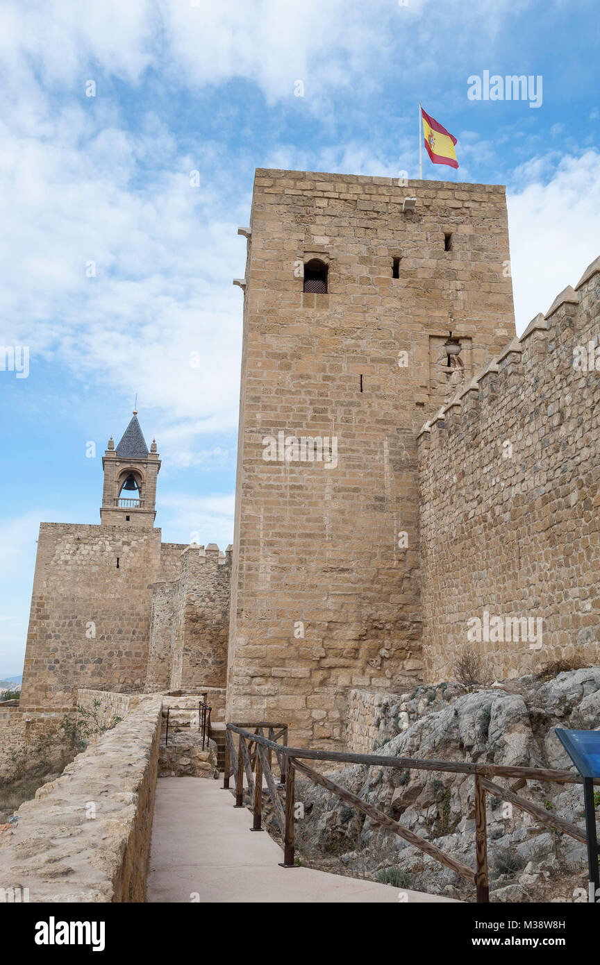Torre del Homenaje, Antequera il castello (Alcazaba), provincia di Malaga, Andalusia, Spagna, Europa Foto Stock