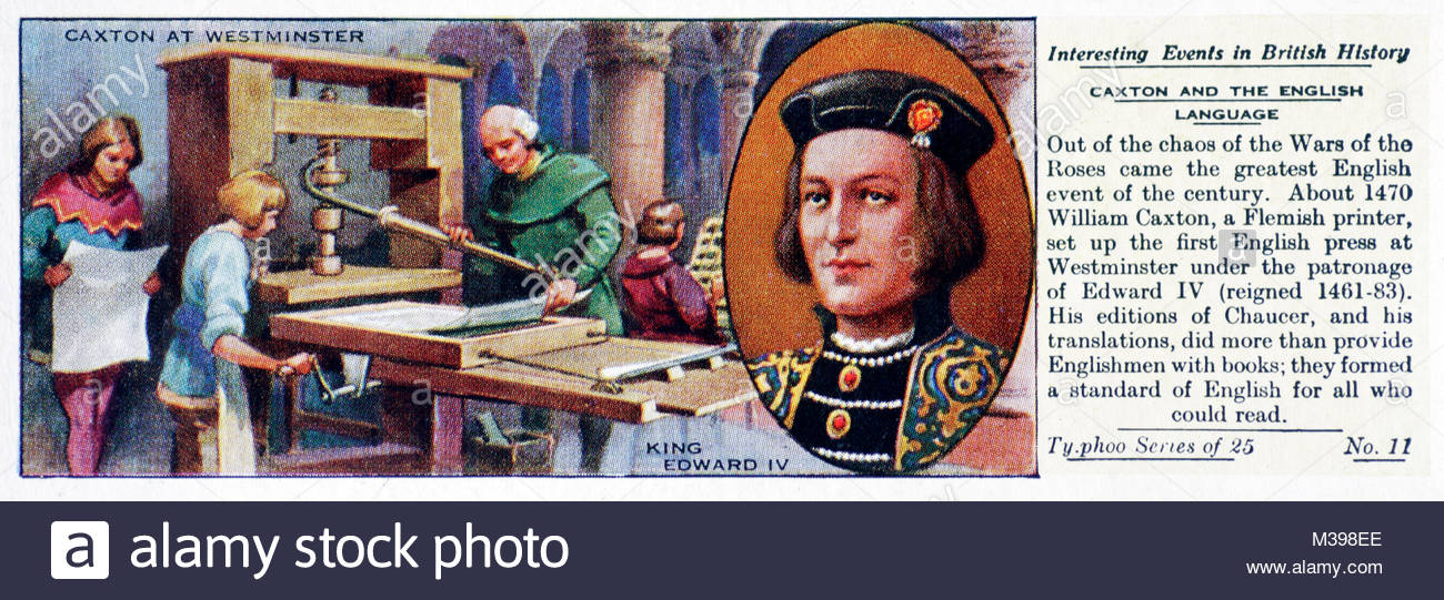 Eventi interessanti nella storia britannica - Caxton e la lingua inglese Foto Stock