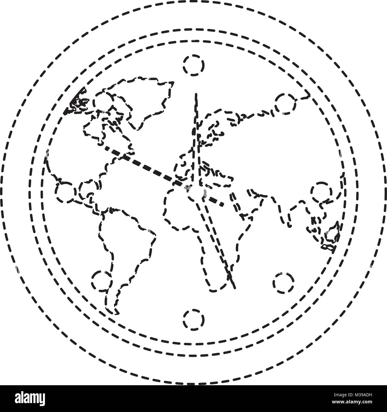 Orologio circolare sulla mappa del mondo Illustrazione Vettoriale