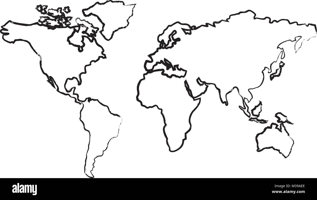 Mappa del mondo con i paesi continente Illustrazione Vettoriale