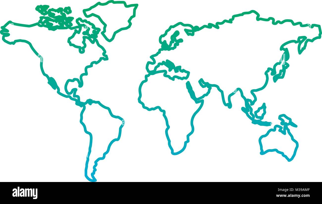 Mappa del mondo con i paesi continente Illustrazione Vettoriale