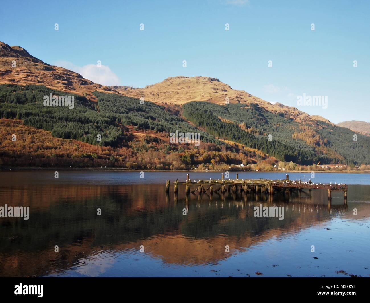 Loch Long, Scozia - 05 Novembre 2017: Riflessioni su un croccante di inverno di giorno Foto Stock