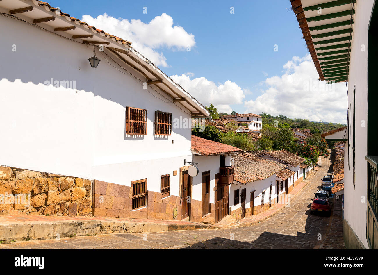 Barichara strade in Santander - Colombia. Foto Stock