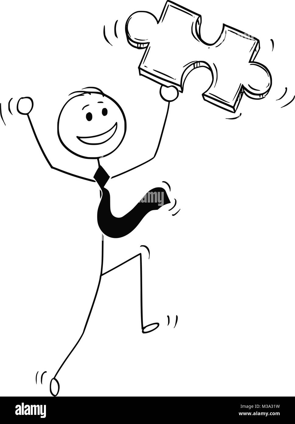 Cartoon di happy businessman con Puzzle pezzo in mano Illustrazione Vettoriale