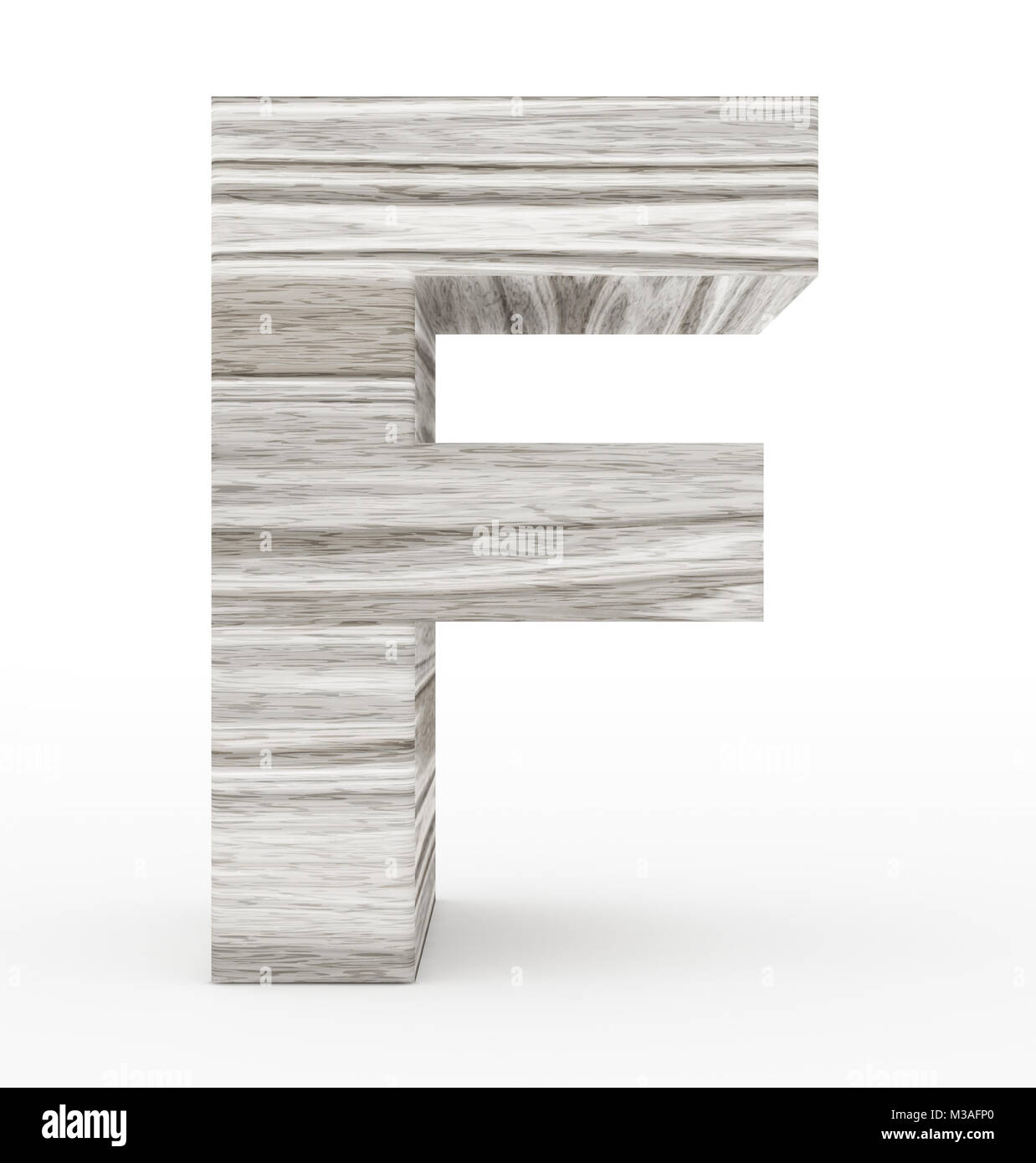 Lettera F 3d isolato in legno su bianco - 3d rendering Foto Stock