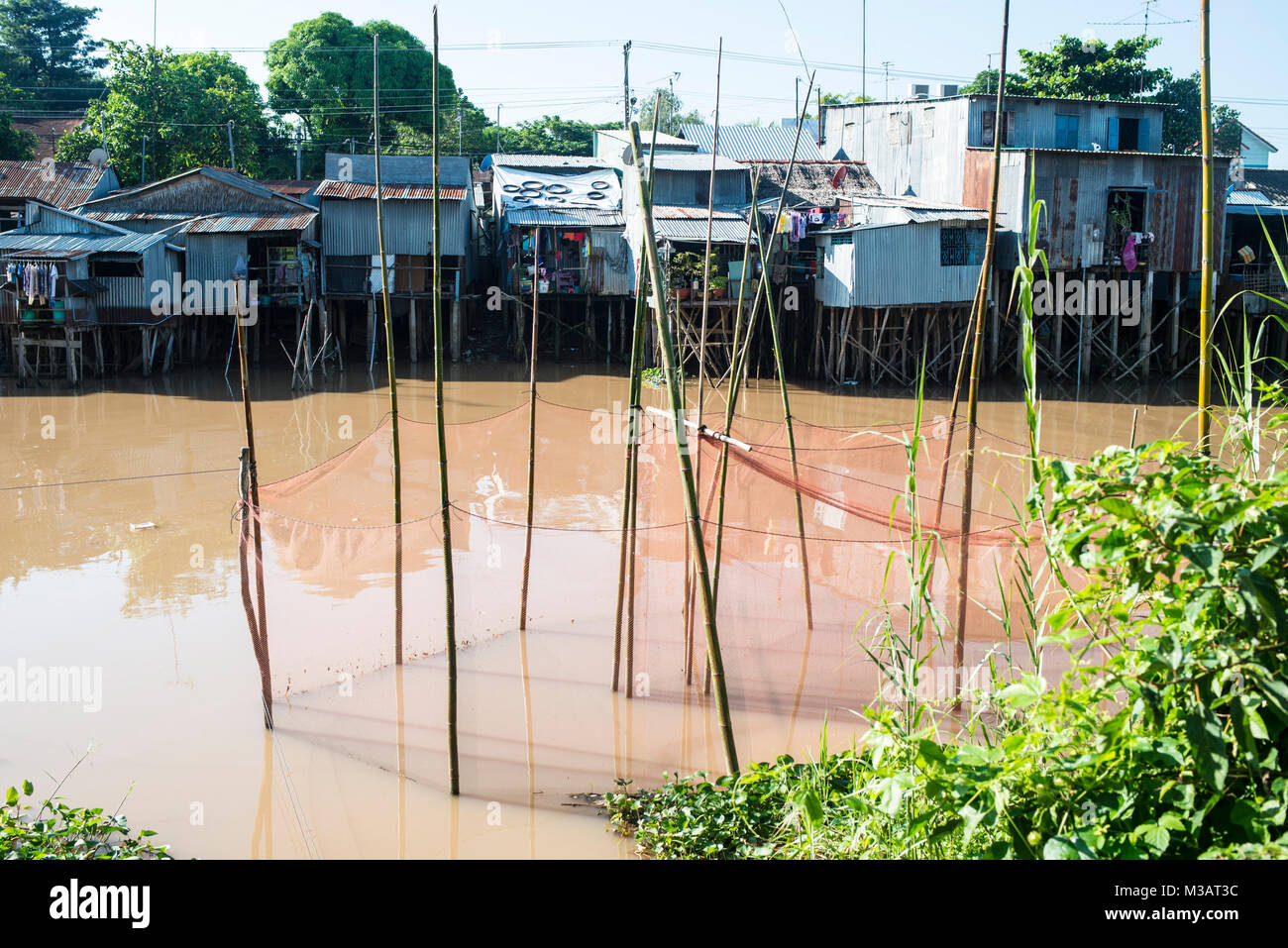 Trappola di pesce sul Mekong, Vietnam Foto Stock