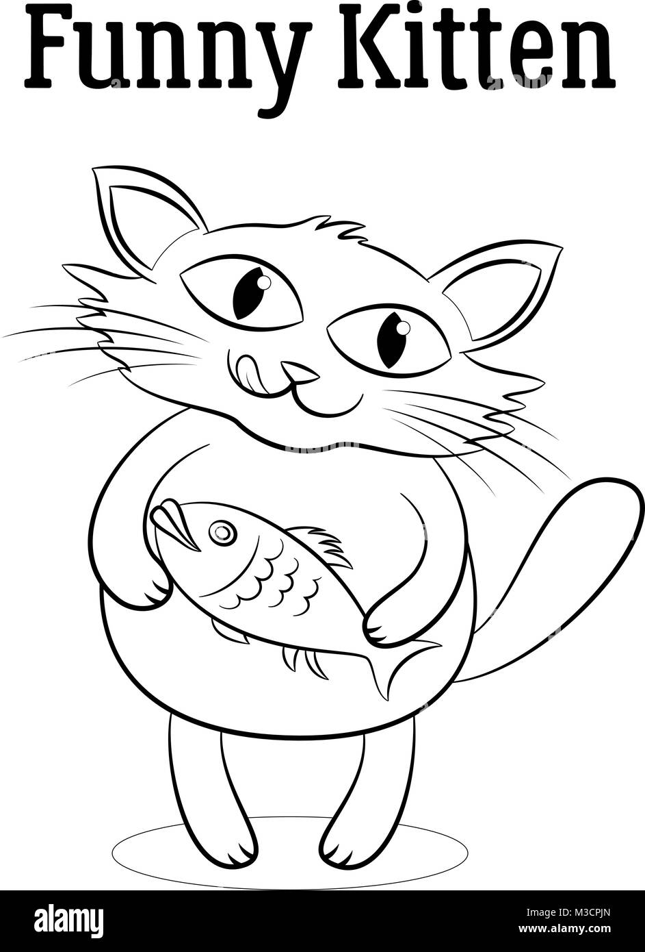 Gatto con pesce contorni Illustrazione Vettoriale