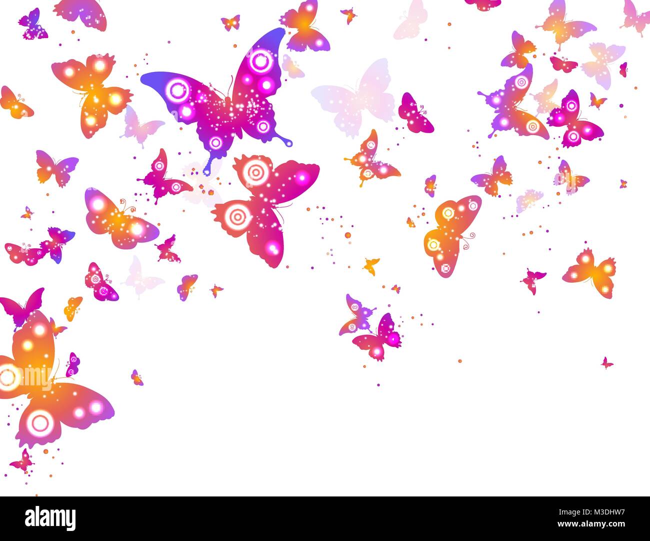 Colorate farfalle volare su sfondo bianco Illustrazione Vettoriale